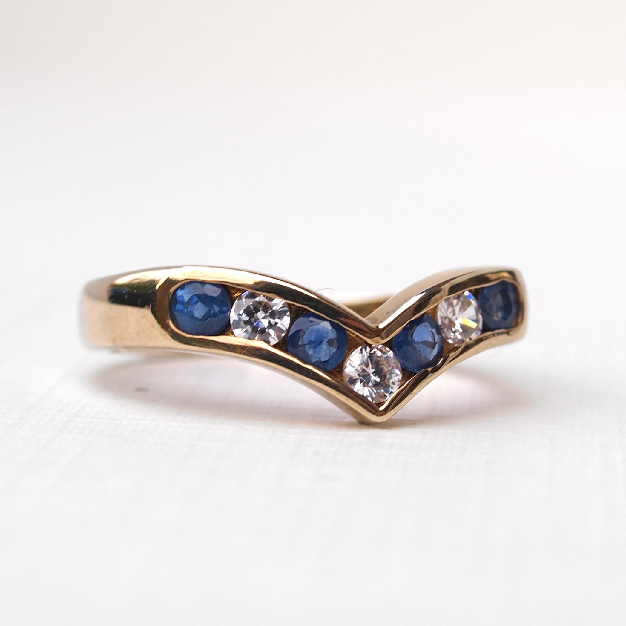 sapphire and diamond wishbone ring